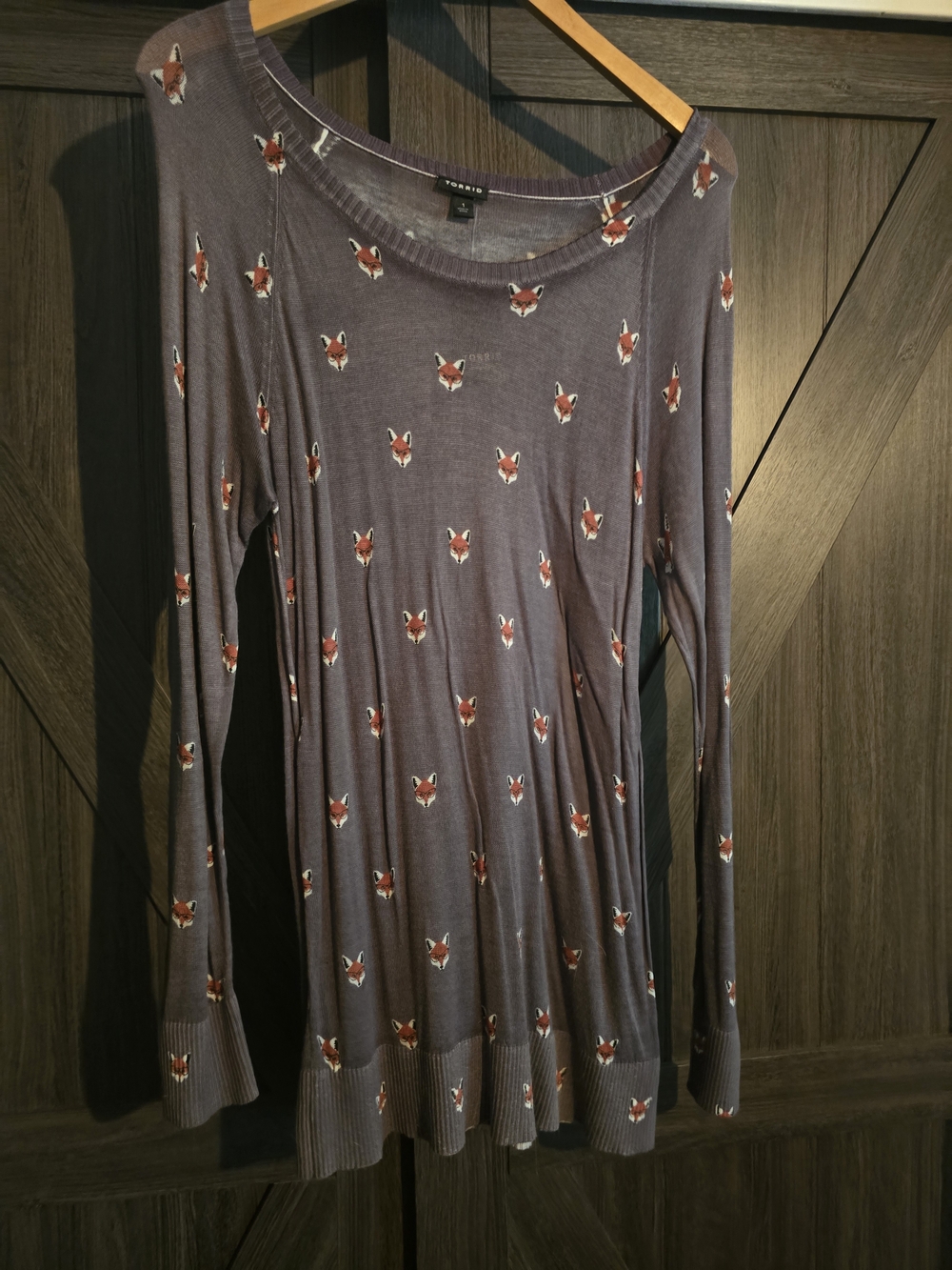 torrid Dusty Purple Fox-Print Long Sleeve Scoop Neck Top